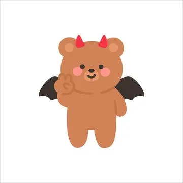 Devil Bear Standing and Holding Up Two Fingers in a Victory Pose Stock Illustration