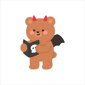 Devil Bear Standing While Reading a Black Book with a Skull on the Cover Illustrazione stock