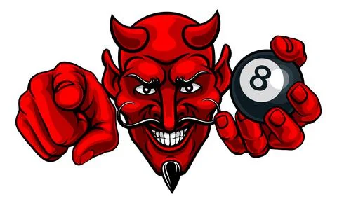 Devil Billiards Pool 8 Ball Mascot Illustration Illustrazione stock