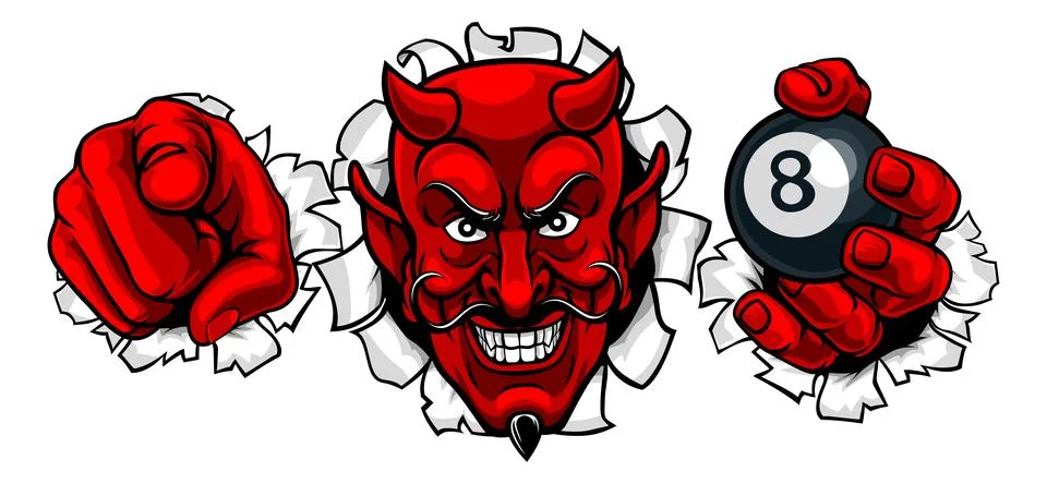 Devil Billiards Pool 8 Ball Mascot Illustration Illustrazione stock