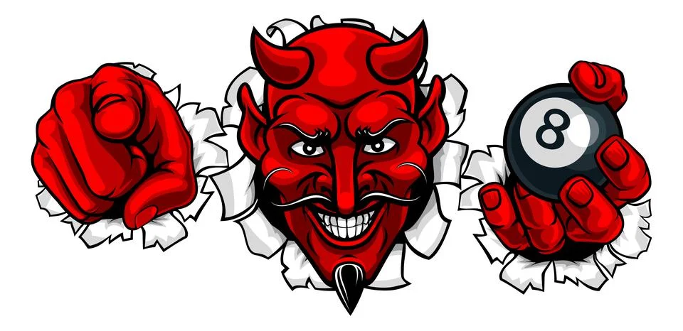 Devil Billiards Pool 8 Ball Mascot Illustration Stock Illustration