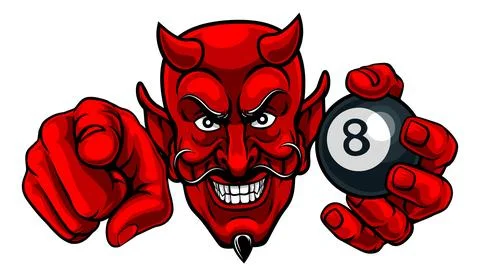 Devil Billiards Pool 8 Ball Mascot Illustration Stock Illustration