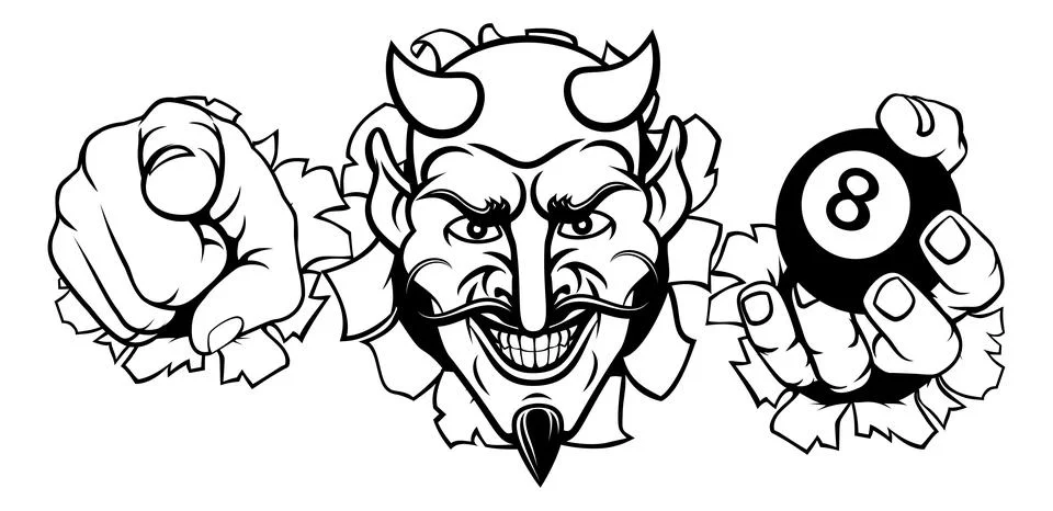 Devil Billiards Pool 8 Ball Mascot Illustration Illustrazione stock