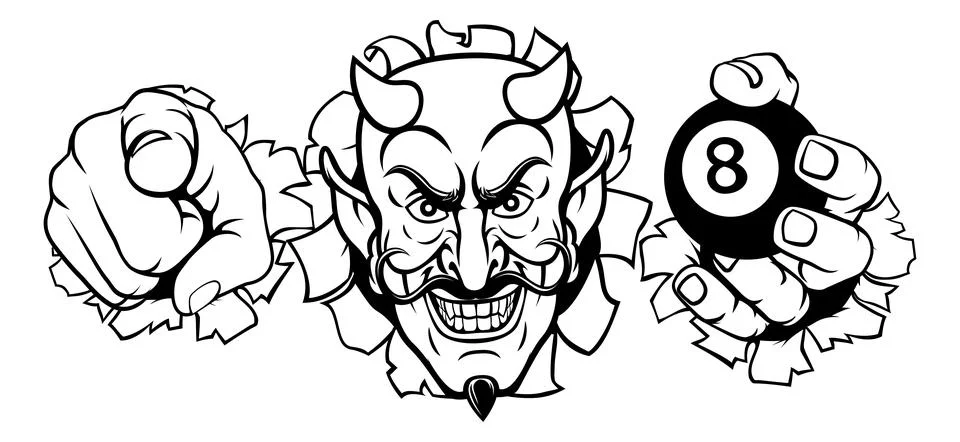 Devil Billiards Pool 8 Ball Mascot Illustration Illustrazione stock