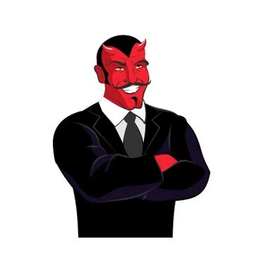 Devil in black business suit. Satan businessman. Red lucifer with mustache. H 스톡 일러스트