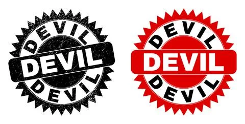 DEVIL Black Rosette Stamp with Grunge Surface 스톡 일러스트