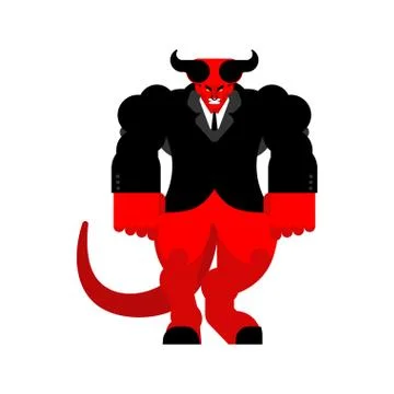 Devil boss. hard Lucifer hell. Strong Angry Asmodeus. Red Demon businessman.  Stock Illustration