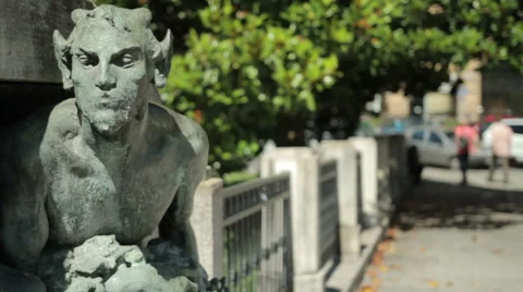 Devil Bronze Sculpture in Bologna Stock Footage 64988045