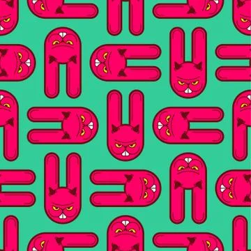Devil bunny background . Angry hare pattern seamless. Crazy Rabbit texture. M Stock Illustration