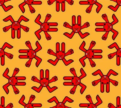 Devil bunny background . Angry hare pattern seamless. Crazy Rabbit texture. M 스톡 일러스트