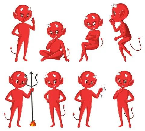 Devil cartoon character on white background Stock Illustration