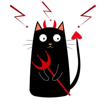 Devil cat. Cute cartoon character in doodle style. Vector illustration isolat Stock Illustration