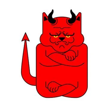 Devil Cat Grumpy isolated. Angry red demon pet. Vector illustration 스톡 일러스트
