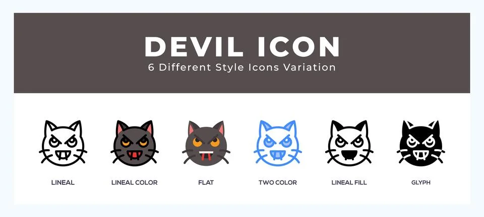 Devil cat icon set pack vector illustration. Stock Illustration