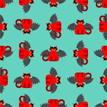 Devil cat pattern seamless. Satan pet background. Red demon animal texture. v Stock Illustration