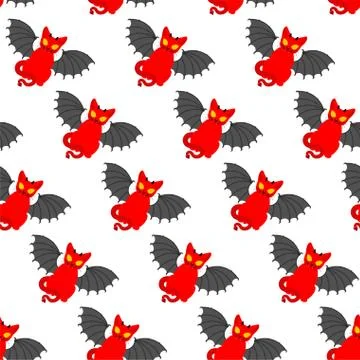 Devil cat pattern seamless. Satan pet background. Red demon animal texture. v 스톡 일러스트