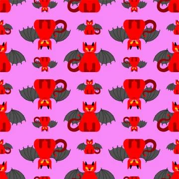 Devil cat pattern seamless. Satan pet background. Red demon animal texture. v Stock Illustration
