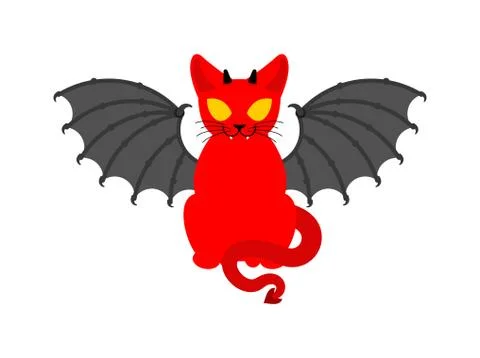Devil cat. Satan pet. Red demon animal. vector illustration 스톡 일러스트