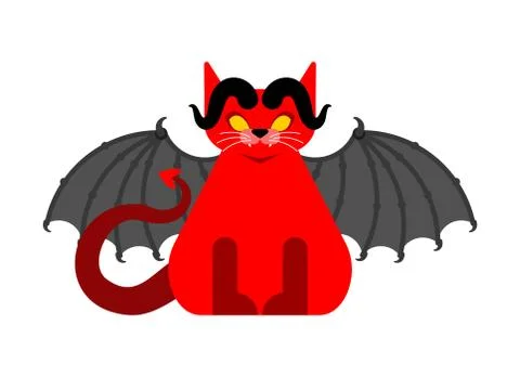 Devil cat. Satan pet. Red demon animal. vector illustration Illustrazione stock