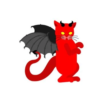 Devil cat. Satan pet. Red demon animal. vector illustration Stock Illustration