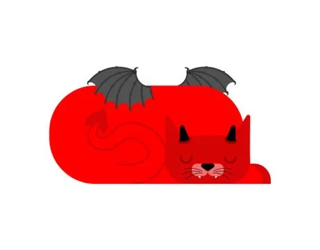 Devil cat. Satan pet. Red demon animal. vector illustration Stock Illustration
