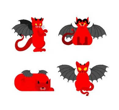 Devil cat. Satan pet. Red demon animal. vector illustration Illustrazione stock