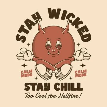 Devil character. Chill Out with a Wicked Devil in Calm Meditation Mode 스톡 일러스트