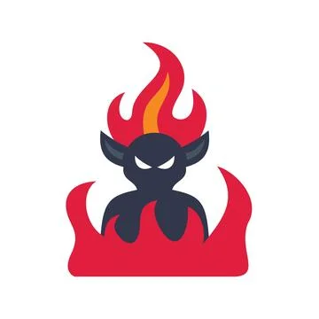 Devil character emerging from flames, a symbol of evil and temptation イラスト素材