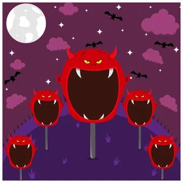 Devil Character in Field and On Night. Vector And Illustration 스톡 일러스트