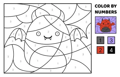 Devil. Color by number. Squishmallow. Coloring page. Game for kids. Kawaii Stock Illustration