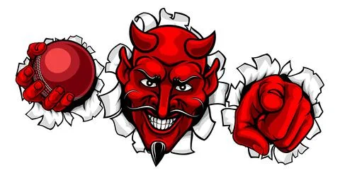 Devil Cricket Ball Sport Team Mascot Illustration Illustrazione stock