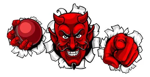 Devil Cricket Ball Sport Team Mascot Illustration Stock Illustration