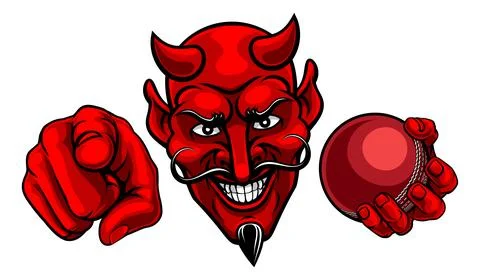 Devil Cricket Ball Sport Team Mascot Illustration 스톡 일러스트