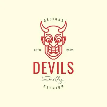 Devil demon evil horned smile cartoon mascot hipster logo design vector Stock Illustration
