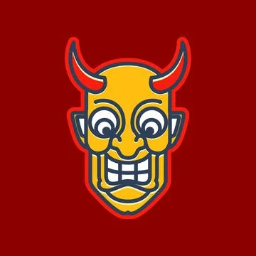 Devil demon evil horned smile cartoon mascot sticker colorful logo design v.. Stock Illustration