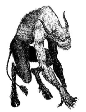 Devil devil devil demon creature with hooves and horns Stock Illustration