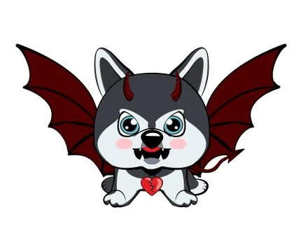 Devil Dog with horns and bat wings Stock Illustration