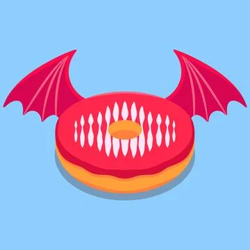 Devil Donut with Bat Wings Flat Vector Illustration Stock Illustration