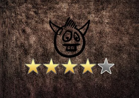 Devil face icon and four stars icons against brown textured background Stock Photos