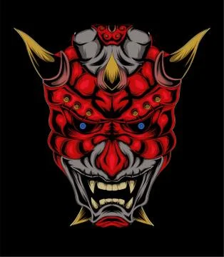 Devil face illustration. vector head of satan. red demon Stock Illustration