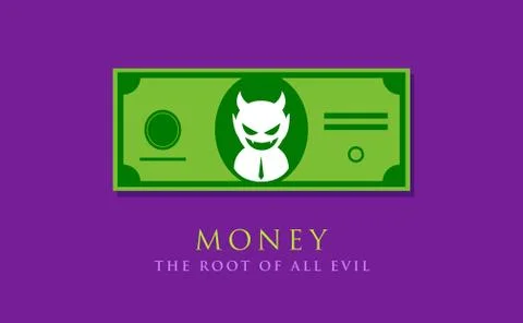 Devil figure inside the money. Purple Background Stock Illustration