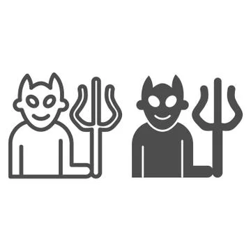 Devil with fork line and solid icon, halloween concept, demon with trident sign Stock Illustration