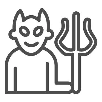 Devil with fork line icon, halloween concept, demon with trident sign on white Stock Illustration