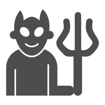 Devil with fork solid icon, halloween concept, demon with trident sign on white Stock Illustration