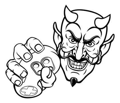 Devil Gamer Video Game Controller Mascot Cartoon Stock Illustration