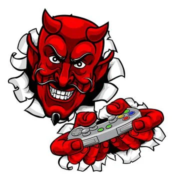 Devil Gamer Video Game Controller Mascot Cartoon イラスト素材