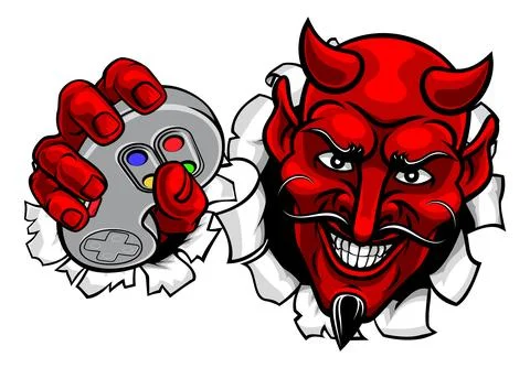 Devil Gamer Video Game Controller Mascot Cartoon Stock Illustration