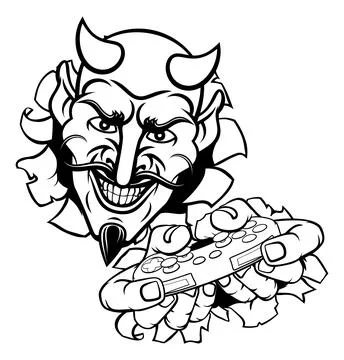 Devil Gamer Video Game Controller Mascot Cartoon Stock Illustration
