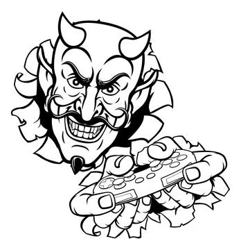 Devil Gamer Video Game Controller Mascot Cartoon Illustrazione stock