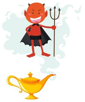 Devil Genie Emerging from Magic Lamp Stock Illustration